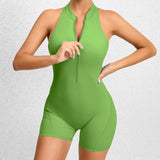 Zippered Yoga Fitness Shorts Jumpsuit, Sleeveless Tummy Control Stretch Shapewear, Butt Lifting Sportswear for Women