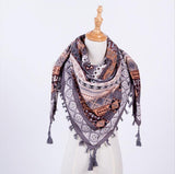 Ethnic Style Jacquard Square Scarf with Fringe