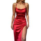 Women's Clothing, Pure Color Halter Backless, Thin Strap, Hip Bag Dress