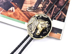 Punk Genuine Leather Polo Bow Tie, Retro Horse Alloy Necklace