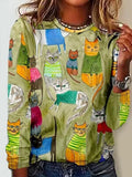 Casual Top Printed 3D Dense Round Neck Sweater, Women's Printed Wear