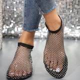 New Hollow Flat Sandals with Rhinestone Design, Summer Fashion Round Toe Shoes for Women