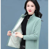 Women's Autumn and Winter Lamb Wool, Stand Up Collar Cardigan Sweatshirt