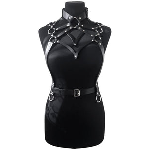 Women's Faux Leather Body Belly Band, Shoulder Wearing Ring, Horse Harness for Dancing Fetish Cosplay