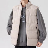 Stand Collar Slim-fit Zipper Cardigan, Casual Winter Thickened Vest Jacket, Cotton Waistcoat