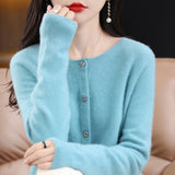 Women’s Cashmere Cardigan, O-neck Loose Fit Merino Wool Sweater – Winter Knitwear Top