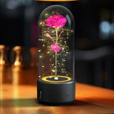Creative 2-in-1 Rose Flowers LED Light, Bluetooth-compatible Speaker Valentine's Day Gift, Rose Luminous Night Light, Ornament in Glass Cover