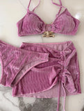 Velvet Pure Desire Bikini Net Red Thai Swimsuit Draw Rope Three-piece Set