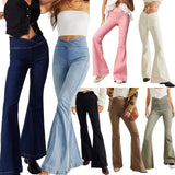 Women's Waist Irregular, Slim-fit Slimming Stretch, Denim Flared Pants