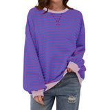 Loose Striped Long Sleeved T-shirt, Casual Pullover Sweater for Women