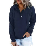 Long-sleeved Hooded Sweatshirt with Pockets, Fashion Casual Button Drawstring Design Hoodie Top, Spring and Autumn Sports Clothing for Women