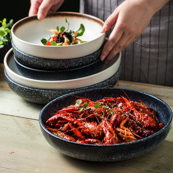 Ceramic Household 8-inch Tableware, Round Deep Plate