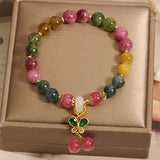 Natural Jade Color Tourmaline Butterfly Pendant Bracelet for Women