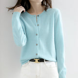 Round Neck Knitted Cardigan, Women's Loose Solid Color Jacket