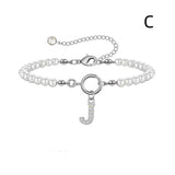 New Fashion Toggle Clasp Initial Bracelet, Women's A-Z Letter Pendant, 6mm Pearl Bracelet for Women