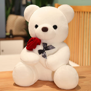 Lovely Hug Roses Teddy Bear Plush Pillow Stuffed Soft Animal Dolls, Nice Birthday Gifts for Girlfriends, Valentine's Day