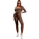 Pure Color, Tight Yoga Bodysuit, Women's Long-sleeved, Sports and Outdoor Cropped Dress
