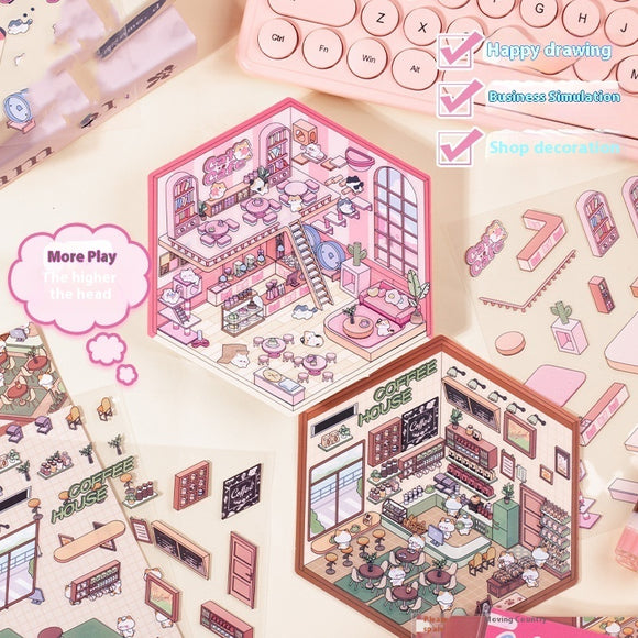 Miniature 3D Cottage Scene DIY Journal Stickers for Children