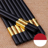 Household or Restaurants - Solid Wood, Matte Black, Alloy Chopsticks