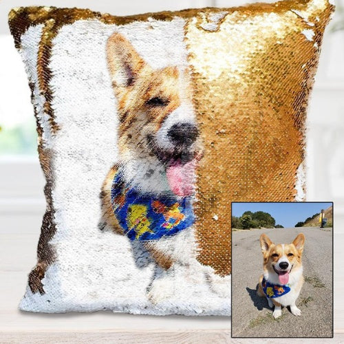 Custom Photo Cushion Cover, DIY Personalized Sequin Luminous Pillowcase, Room Decoration