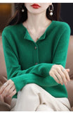 Fashion Merino Wool Cardigan Sweater, Women's O-neck Long-sleeve Cashmere Knitwear, Spring Autumn Female Clothing Tops