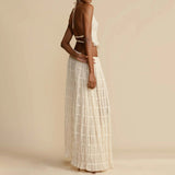 2 Pcs Women's Dress Suit, Sexy Sleeveless Backless Cropped Halter Top and Pleated Long Gown