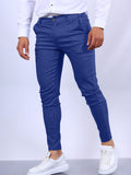 Men's Slim Button Trousers, Office Fashion, Solid Versatile Long Pencil Pants