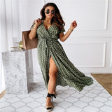 V-neck Bohemian Polka Dot, Printed Dress Long Skirt