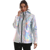 Women’s Reflective Shiny Hooded Jacket – Casual Lightweight Outerwear