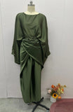 Batwing Sleeve Belted Solid Color Gown – Elegant Loose Fit Women’s Dress