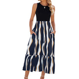 Round Neck Sleeveless Long Dress, Summer Fashion Striped Print Dresses, Women's Clothing