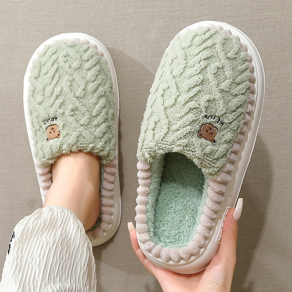 Cute Bear Plush Slippers, Winter Warm Fleece Shoes, Indoor Bedroom Floor Home Slip-ons for Women, Men, Couples, etc.