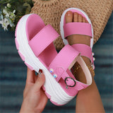 Casual Double-strap Sports Sandals, Summer Fashion Solid Color Thick Bottom Buckle Fish Mouth Shoes for Women