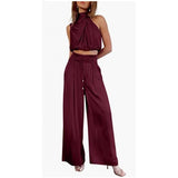 Casual Sleeveless Midriff-baring, Top and Wide Leg Pants, 2 Pcs Set, Summer Suits Women's Clothing