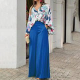 Women's Printed Shirt and Wide Leg Pants, Fashion Casual Set