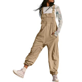 Women’s Cargo Bib Overalls – Tapered Fit Suspender Jumpsuit Casual Workwear