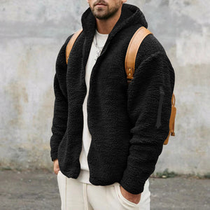 Plush Hooded Jacket, Men's Autumn and Winter Fleece Double-sided Wear, Warm Coat with Zipper, Loose Casual Jacket, Outdoor Clothing