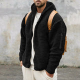 Plush Hooded Jacket, Men's Autumn and Winter Fleece Double-sided Wear, Warm Coat with Zipper, Loose Casual Jacket, Outdoor Clothing