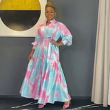 Rayon Digital Print Shirt Cake Dress with Belt