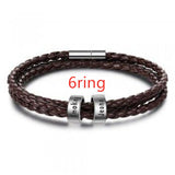 Men's Braided Genuine Leather Bracelet, Stainless Steel Beads, Charm Band for Boys