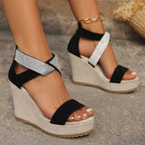 Fish Mouth High Wedges Sandals with Rhinestone Design, Fashion Summer Platform Shoes for Women
