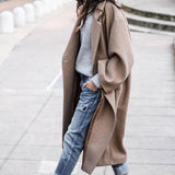 Casual Long Jacket with Pockets, Solid Color Single Breasted Lapel Woolen Coat for Women, Warm Winter Clothing