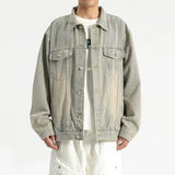Yellow Ochre Vintage Washed Multi-pocket Denim Jacket for Men