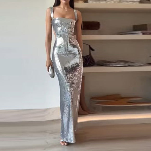 Sequin Sling, Square Collar, Backless Dress or Skirt