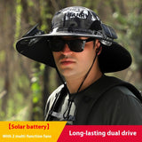 Solar Powered Wide Brim Sun Hat with Cooling Fan – USB Rechargeable Outdoor Fishing & Hiking Cap