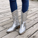 Chunky Heel Pointed Toe Western Boots, Fashion Mid-tube Solid Knight, Autumn and Winter Shoes for Women