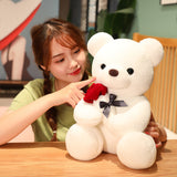 Lovely Hug Roses Teddy Bear Plush Pillow Stuffed Soft Animal Dolls, Nice Birthday Gifts for Girlfriends, Valentine's Day