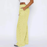 Striped Trousers with Pockets, INS Fashion Casual Wide Leg Straight Pants for Women