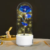 Creative 2-in-1 Rose Flowers LED Light, Bluetooth-compatible Speaker Valentine's Day Gift, Rose Luminous Night Light, Ornament in Glass Cover