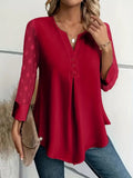 Spring and Summer Mesh Sleeves Button Shirt for Women
